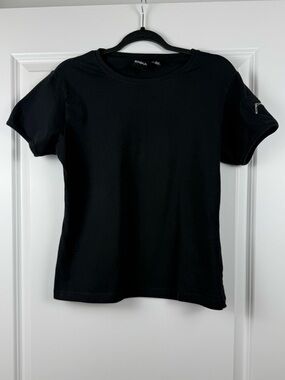 Erika Black Crewneck Tee with Subtle Branding